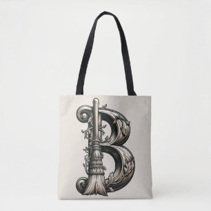 Bolsa Tote Bruxa Ruim Vassoura de Bruxa Letra B Inicial Perso