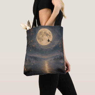 Bolsa Tote Bruxa sob a Lua Cheia Gótico Halloween Lago