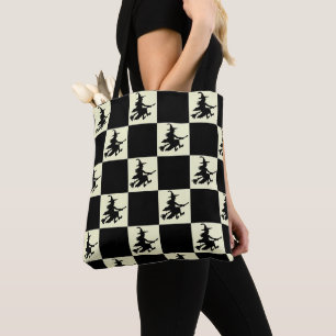 Bolsa Tote Bruxa Voadora Xadrez Preto e Amarelo
