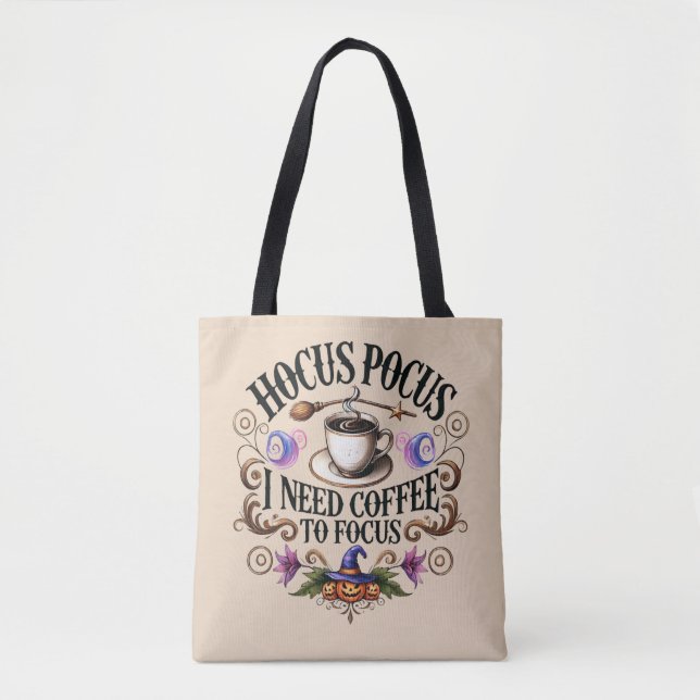 Bolsa Tote Bruxaria Divertida Preciso de Café Feiticeira (Frente)