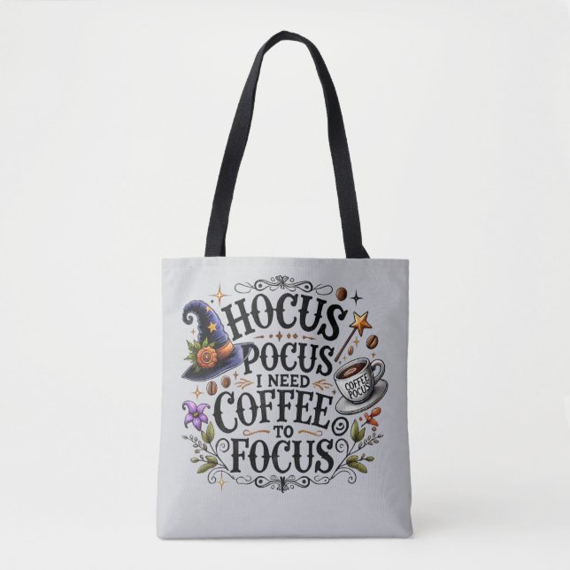 Bolsa Tote Bruxaria Divertida Preciso de Café Feiticeira (Frente)