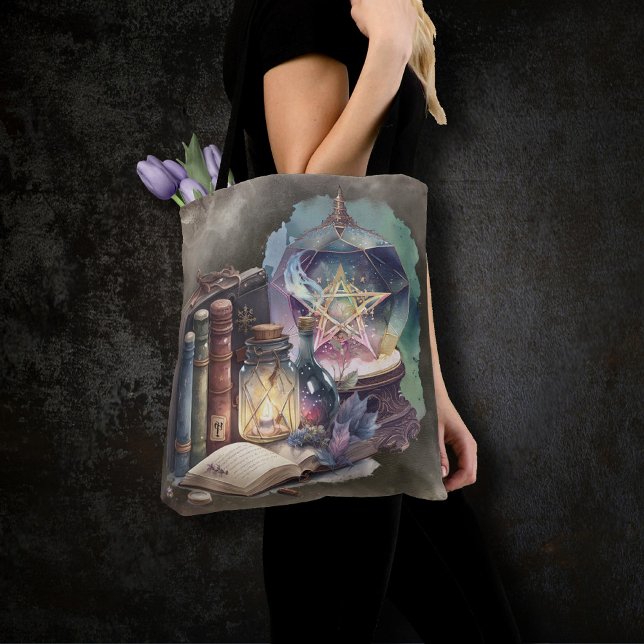 Bolsa Tote Bruxaria | Tomas do Pastel Spellbook e Bola de Cri (Criador carregado)