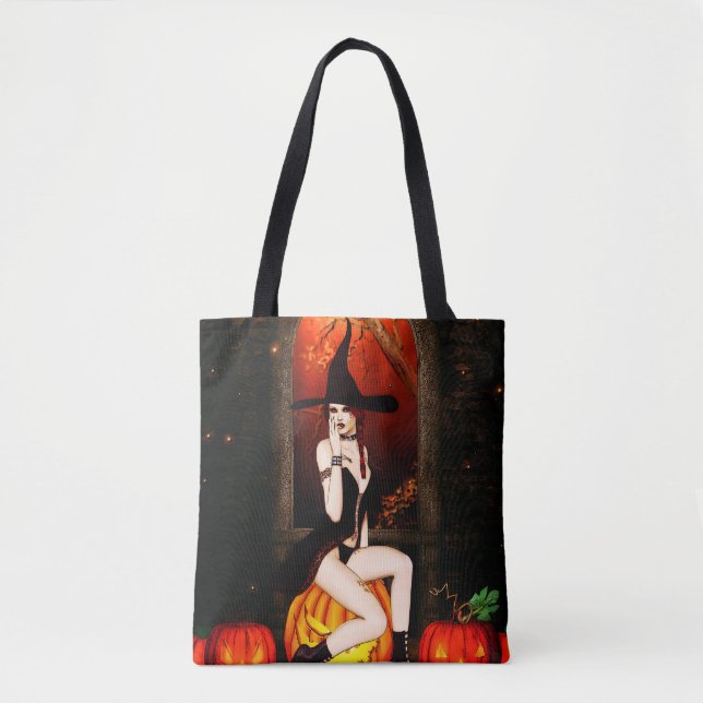 Bolsa Tote Bruxas de Halloween e abóboras (Frente)