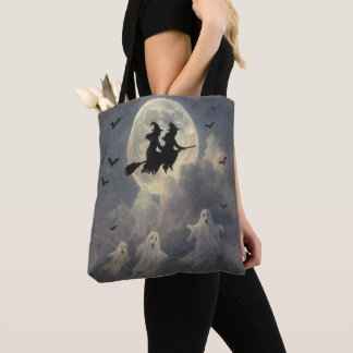 Bolsa Tote Bruxas Voadoras de Halloween, Morcegos e Fantasmas