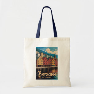 Bolsa Tote Bryggen Noruega Ilustração Arte Viagem Bergen