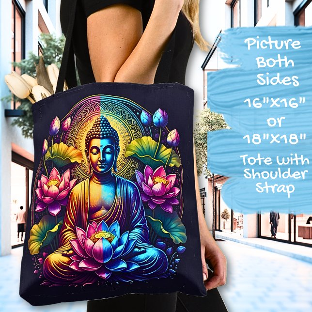 Bolsa Tote Buda Colorida com Flores de Lotus (Criador carregado)
