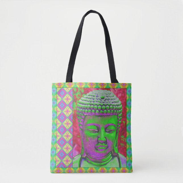 Bolsa Tote Buda Pop em Verde e Vermelho (Frente)
