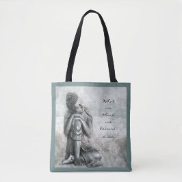 Bolsa Tote Buddha de prata calmo com citações