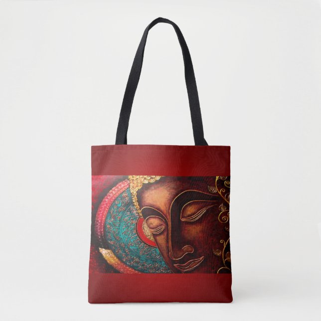 Bolsa Tote Buddha vermelho & Dourado (Frente)