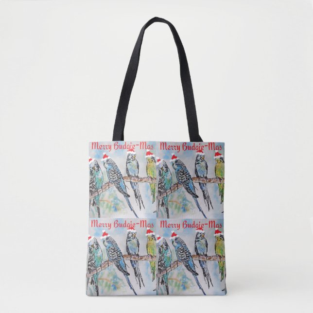 Bolsa Tote Budgie Budgies Merry Budgiemas Christmas Stocking (Frente)