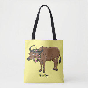Bolsa Tote Búfalo aquático com ilustração de desenho anim