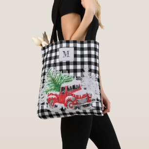 Bolsa Tote Búfalo vermelho monograma do Xmas preto