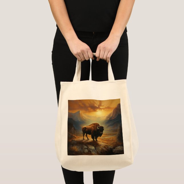 Bolsa Tote Buffalo Bison Sunset Silhouette (Frente (produto))