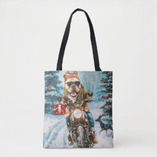 Bolsa Tote Buldogue Andando motocicleta Natal