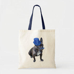 Bolsa Tote Buldogue francês com chapéu azul e bigode
