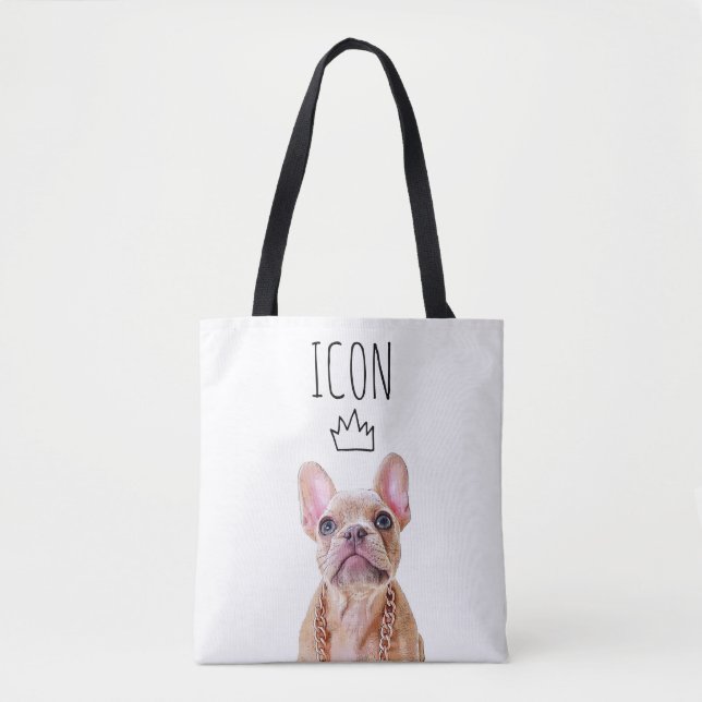 Bolsa Tote Buldogue francês de olhos azuis | FRANCÊS (Frente)