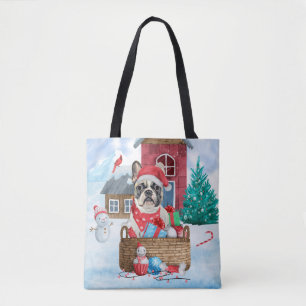 Bolsa Tote Buldogue Francês Na Casa De Cachorro De Natal Da N