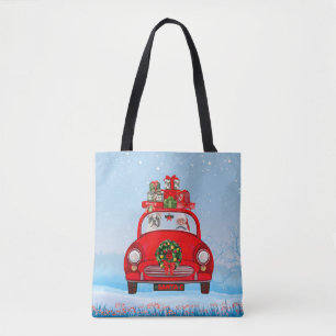 Bolsa Tote Buldogue Francês No Carro Com Papai Noel