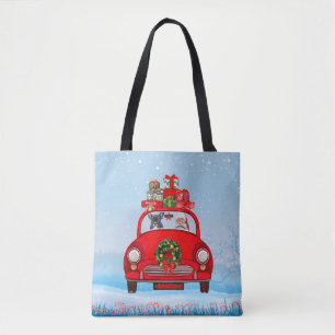Bolsa Tote Buldogue Francês No Carro Com Papai Noel