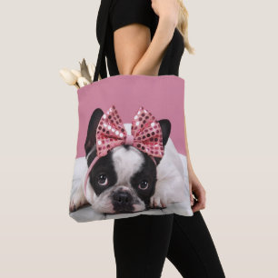 Bolsa Tote Buldogue francês que veste o rosa