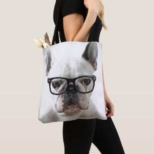 Bolsa Tote Buldogue francês que veste vidros do olho roxo