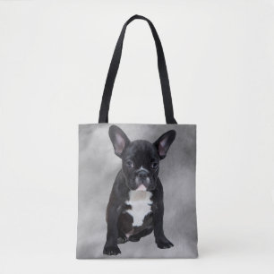 Bolsa Tote Buldogue Francês Sentado Aquarela Pintura Óleo