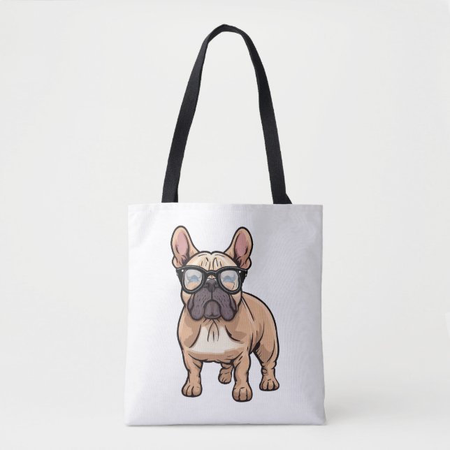 Bolsa Tote Buldogue francês Vestindo óculos (Frente)
