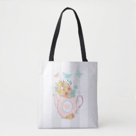 Bolsa Tote Bule rosa com flores e borboletas