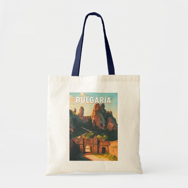 Bolsa Tote Bulgária Ilustração Viagem Art Vintage (Frente)