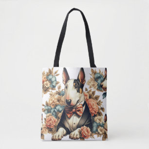 Bolsa Tote Bull Floral Terrier, de cor branca retrô