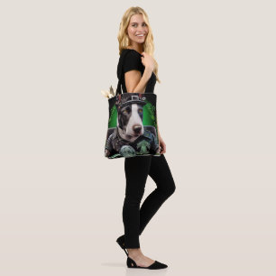 Bolsa Tote Bull Terrier Cão Dirigindo Bicicleta Dia de São Pa