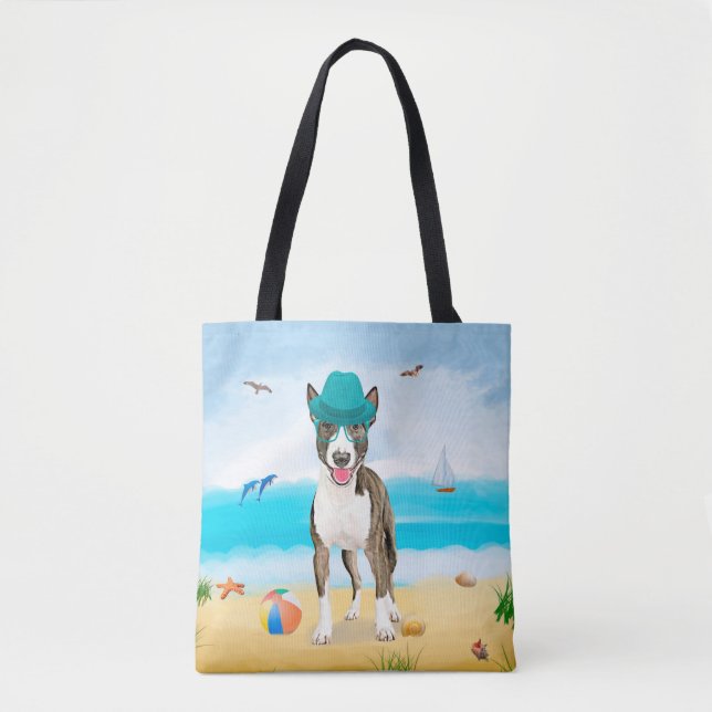 Bolsa Tote Bull Terrier Dog na praia (Frente)