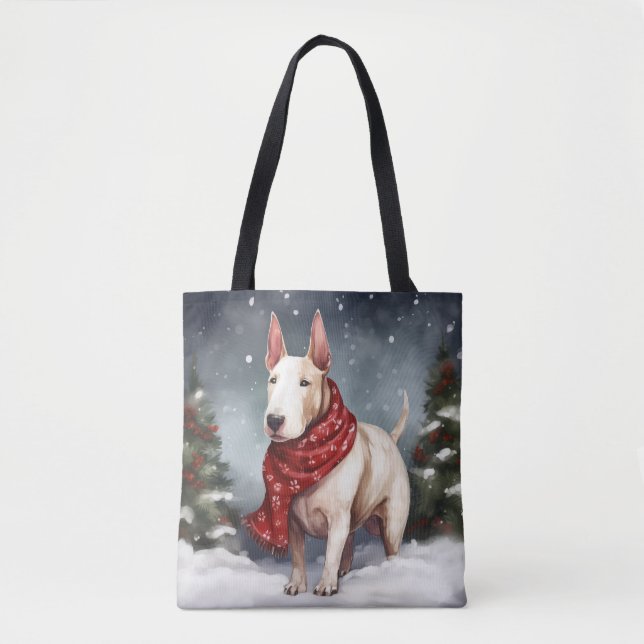 Bolsa Tote Bull Terrier Dog no Natal da Neve (Frente)