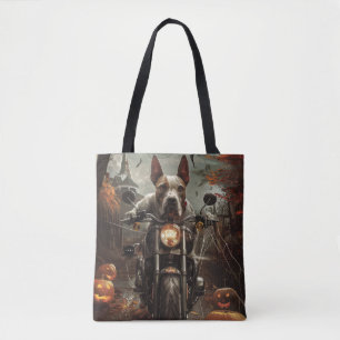 Bolsa Tote Bull Terrier Riding Motorcycle Halloween Scareen