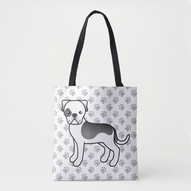 Bolsa Tote Bulldog Americano Preto Piebald Fofo Cartoon & Pat (Frente)