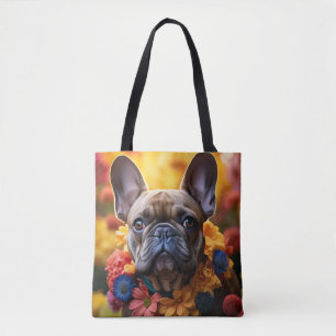 Bolsa Tote Bulldog Floral Wreath Francês
