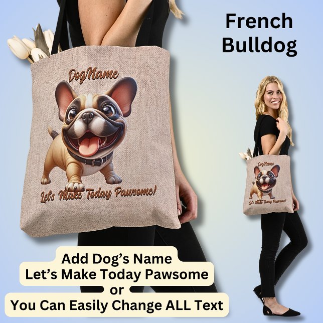 Bolsa Tote Bulldog Francês - Adicionar Nome do Cachorro, Alte (Criador carregado)