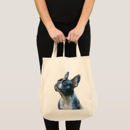 Bolsa Tote Bulldog francês de aguarela sentado