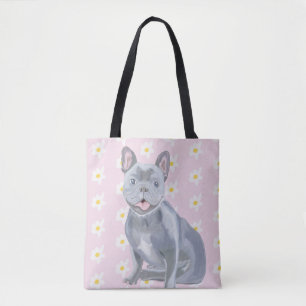 Bolsa Tote Bulldog Francês de Cinzas Azuis com Visitas