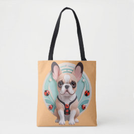 Bolsa Tote Bulldog Francês Ladybug Pastel Paper Cutando Arte