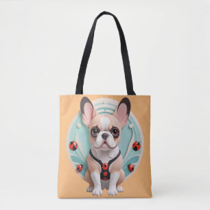 Bolsa Tote Bulldog Francês Ladybug Pastel Paper Cutando Arte
