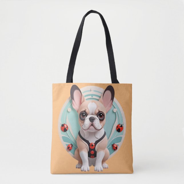 Bolsa Tote Bulldog Francês Ladybug Pastel Paper Cutando Arte (Frente)
