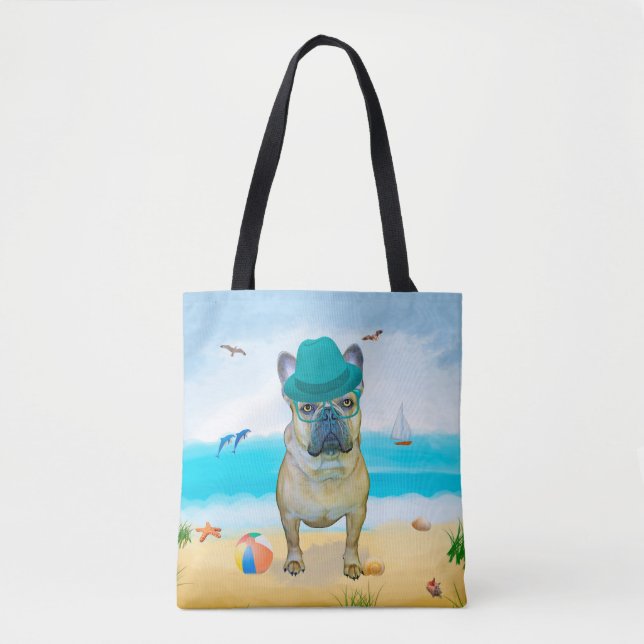 Bolsa Tote Bulldog francês na praia (Frente)