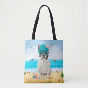Bolsa Tote Bulldog francês na praia