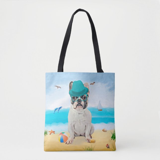 Bolsa Tote Bulldog francês na praia (Frente)