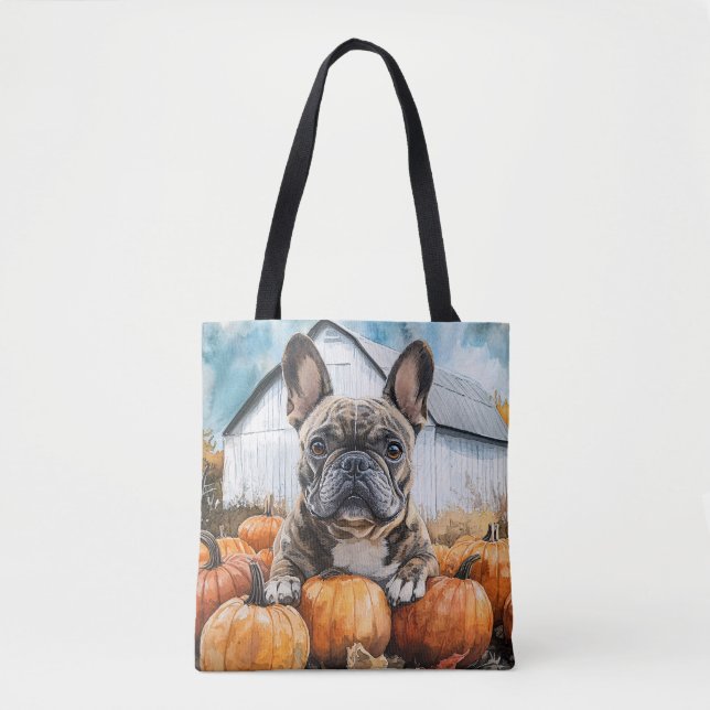 Bolsa Tote Bulldog Francês no Pumpkin Patch (Frente)