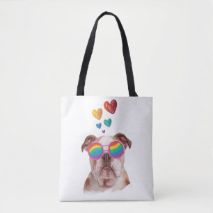 Bolsa Tote Bulldog Inglês com Corações Dia dos Namorados