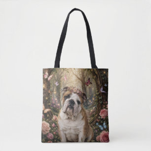 BOLSA TOTE BULLDOG INGLÊS NA FLORESTA ENCANTADA