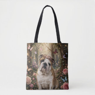 BOLSA TOTE BULLDOG INGLÊS NA FLORESTA ENCANTADA