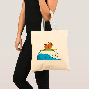 Bolsa Tote Bulldog Surfista Cavalgando Onda do Oceano